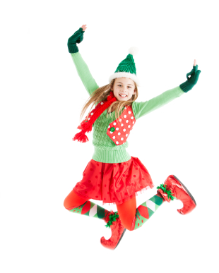 girl jumping in winter cloths 